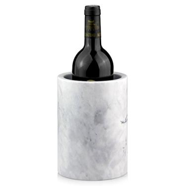 Imagem de Linkidea Elegante refrigerador de vinho e refrigerador de champanhe, suporte de vinho gelado, recipiente multifuncional de mármore natural de luxo para vinho, cerveja e bebidas espirituosas (branco)