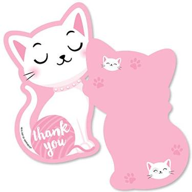 Imagem de Big Dot of Happiness Purr-fect Kitty Cat - Cartões de agradecimento em forma - Gatinho Meow Chá de bebê ou cartões de agradecimento de festa de aniversário com envelopes - Conjunto de 12
