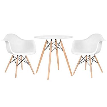 Imagem de Loft7, Kit Mesa Eames 70 cm Branco + 2 Cadeiras Eames DAW, Polipropileno, Aço e Madeira, Escritório, Sala de Estar e Sala de Jantar - Branco