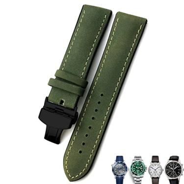 Imagem de DFAMIN 20mm 21mm 22mm pulseira de couro preto marrom pulseiras de relógio para Rolex para Omega Seamaster 300 para Hamilton para Seiko para IWC para pulseira Tissot (Cor: verde preto, Tamanho: 22mm)