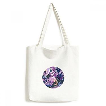 Imagem de Bolsa sacola de lona com estampa abstrata roxa de flor com ponto de folha bolsa de compras casual bolsa de mão