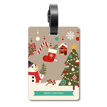 Imagem de Feliz Natal boneco de neve padrão mala etiqueta cartão de bagagem pendurado Scutcheon etiqueta