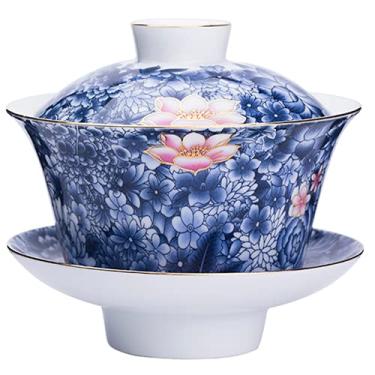 Imagem de PAYNAN Conjunto de chá Gaiwan chinês tradicional de porcelana Gaiwan Tureen coberta tigela Kung Fu xícara de chá