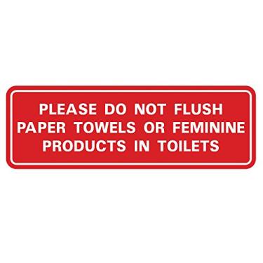 Imagem de Toalhas de papel ou produtos femininos da Please Do Not Flush na porta do banheiro/placa de parede, Vermelho, 3" x 9" - Large