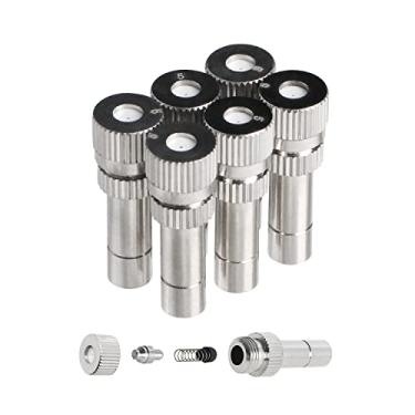 Imagem de Aopin Bocais de nebulização de 6 mm, conector rápido ajustável de fluxo de água de cobre 0,2 mm/0,008 pol. Bocal pulverizador para refrigeração ao ar livre, irrigação de jardim, fonte, estufa, 6 peças