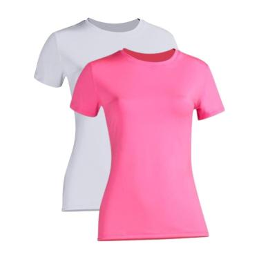 Imagem de Kit 2 Camiseta Proteção Solar Feminina Manga Curta Uv50+ 1 Branca 1 Rosa-Feminino