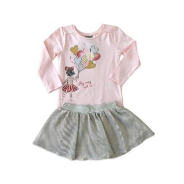 Imagem de Conj. Infantil Blusa Manga Longa Rosa E Saia Plissada Dourada Menina Mundi-Feminino
