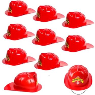 Imagem de Kit Capacete de Bombeiro Infantil Adulto Para Festa Fantasia Chapéu Vermelho para Crianças (10 unidades)