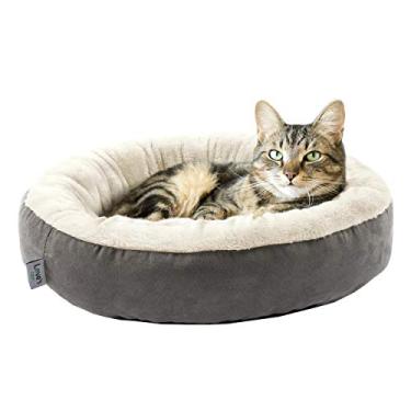 Imagem de Cama de almofada de gato e cachorro redonda para cabana Love, cama de animais de estimação de 51 cm para gatos ou cães pequenos, antiderrapante e resistente à água, tecido super macio e durável para animais de estimação, lavável na máquina na cama de luxo para cães e gatosLove's cabin Donut cinza LC