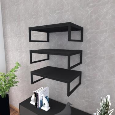 Imagem de Kit Com 3 Prateleira Industrial Suspensa Parede Nicho Preta Cozinha Escritorio Sala Quarto Infantil
