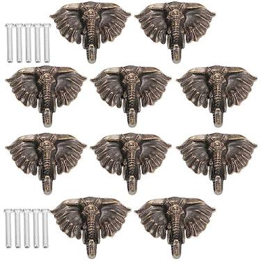 Imagem de SEWACC Puxadores de gaveta de armário 10 conjuntos de puxadores de cabeça de elefante puxador em forma de elefante puxadores de armário bronze antigo para gaveta de porta, cômoda, cozinha, armário,