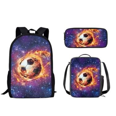 Imagem de Spowatriy Starry Sky Mochila de futebol americano 43 cm para escola primária meninos meninas 3 em 1 conjunto de mochila com lancheira e estojo de lápis, mochila escolar com alças acolchoadas para