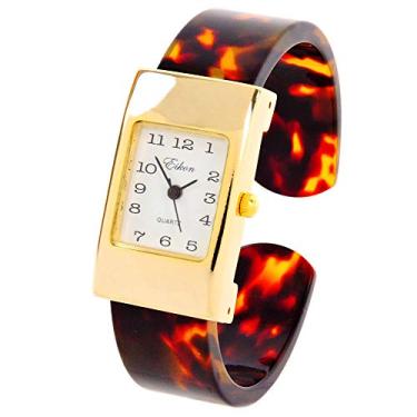 Imagem de Relógio feminino com pulseira de acrílico dourado tartaruga tamanho pequeno, Movimento de quartzo