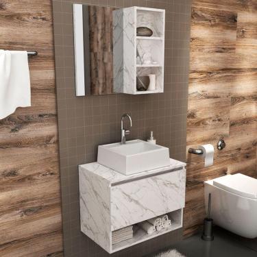 Imagem de Armário de Banheiro com Cuba 1 Porta Mármore Branco Bn3623 - Tecno Mobili