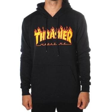 Imagem de Moletom Thrasher Canguru Flame Logo Preto-Masculino