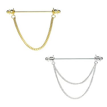 Imagem de Chamvino 2 peças de pinos de colar de corrente de camisa masculina e feminina de metal dourado colar de corrente dupla broche de camisa colarinho, Zinco, Pirita de ferro