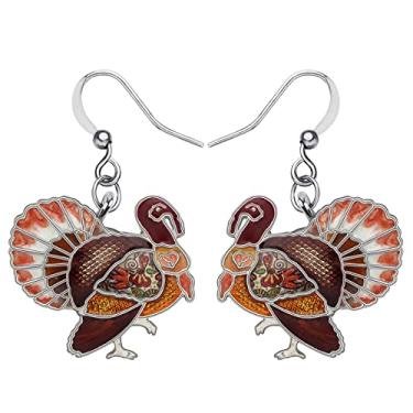 Imagem de Brincos fofos de galinha de peru de Ação de Graças para mulheres crianças meninas Festival joias presentes, Esmalte, Sem pedras preciosas