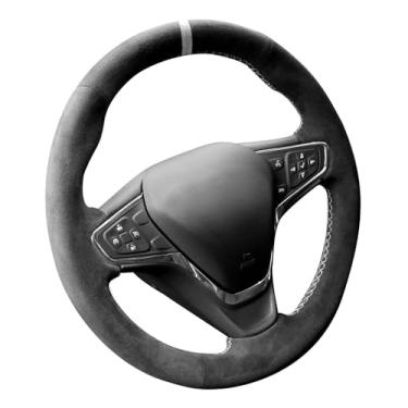 Imagem de Alfanxi Capa de volante Alcantara costurada à mão compatível com Chevrolet Malibu XL Equinox Opel Ampera-E 2016-2019 (faixa branca)