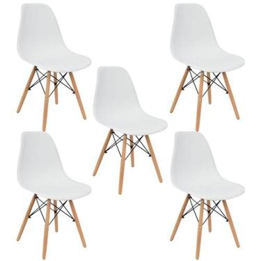 Imagem de Kit 5 Cadeiras Eiffel Charles Eames Wood Cozinha Jantar Branca