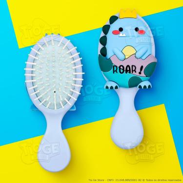 Imagem de Escova de Cabelo Mini Dinossauro Fofa Infantil Desembaraçante Almofada Cerdas Ultramacias Azul
