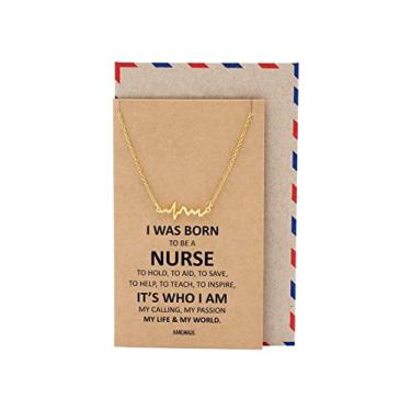 Imagem de quan jewelry Colar de batimento cardíaco ECG, pingente de pulso Lifeline, presentes de formatura de enfermagem RN com cartão comemorativo, Peltre, Sem Pedra Preciosa
