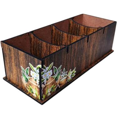 Imagem de Porta Chás em MDF Decorado 4 Divisórias Teabags Caixa para S