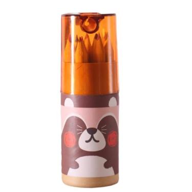 Imagem de Joucien Mini lápis de cor infantil com desenho animado, lápis de 12 cores, mini urso laranja, 12 cores