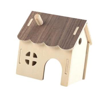 Imagem de WeiLaiKeQi Casa de madeira de hamster, cabana de dormir para animais pequenos, brinquedo de gaiola, plataforma artesanal, cabana de hamster diy para animais