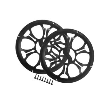 Imagem de Motoforti Capa universal para grades de alto-falante de carro de 20,32 cm redonda caixa protetora para alto-falante de áudio de 20 polegadas com parafusos de montagem ABS preto - Pacote com 2 de longa