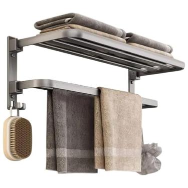 Imagem de Toalheiro Duplo para Banheiro com Prateleira de Alumínio, Suporte para Toalhas