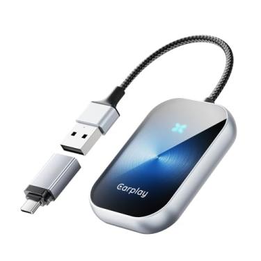 Imagem de Novo com fio para carplay sem fio android adaptador automático com cabo usb de vidro liga alumínio sem fio carplay adaptador,Blue