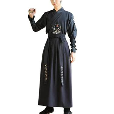 Imagem de Fantasia de espadachim tradicional chinês antigo bordado roupas dinastia cavaleiro artes marciais (25# preto, M)