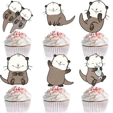 Imagem de 18 Pcs Cute Cartoon Otter Kids Happy Birthday Animal Sea Otter Zoo Cupcake Toppers Set - Wild Animal Theme Party, Baby Shower Party, Birthday Party Decoration Supplies for Boys and Girls - LIANGSS