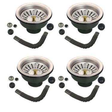 Imagem de Ralo Valvula Dreno de Pia 10x10 Kit 4 Unidades Sifao Filtro Cesto Tubo de Escoamento Casa Apartamento Restaurante Cozinha Pia Lavabo Lavanderia