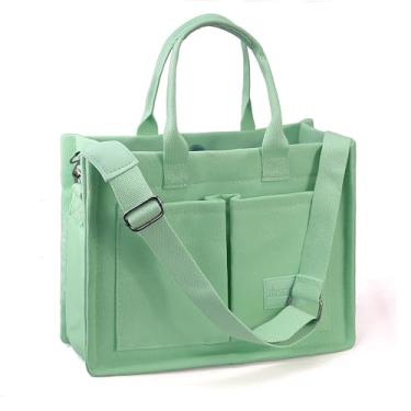 Imagem de Huwzder Bolsa feminina de lona com bolsos - Bolsa de ombro casual transversal Hobo Messenger, Verde, 13.4'' x 5.5'' x 9.8'', Sacola
