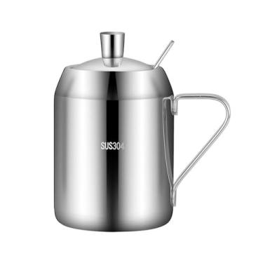 Imagem de zaoalife Tigela de açúcar, saleiro, açucareiro de aço inoxidável com tampa e colher, pote de especiarias, pimenta, sal, pote de condimento, recipiente de tempero de cozinha, recipiente pequeno para