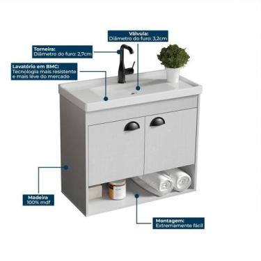 Imagem de Gabinete Banheiro Em Mdf E Cuba - Crotone Cinza 60Cm - Riverzza