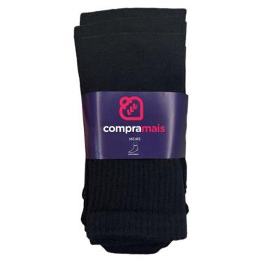 Imagem de Kit 3 Pares de Meias Compramais Cano Médio Algodão Preto - QLC SPORT, 