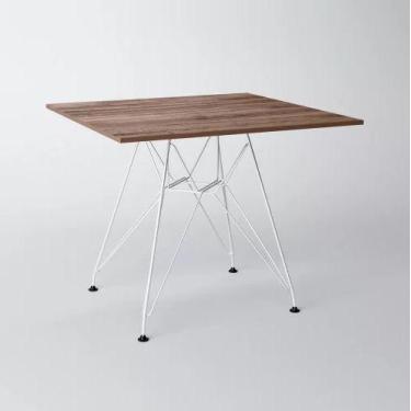 Imagem de Mesa Eiffel Quadrada 90cm Tampo De Madeira Amendôa Com Base De Ferro B