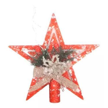 Imagem de Estrela Ponteira Árvore Natal Luxo Glitter Vermelho 18 Cm - Multiart