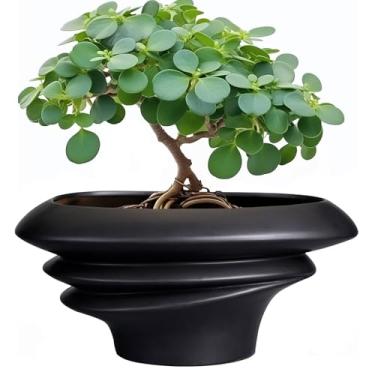 Imagem de SQOWL Vasos de bonsai - Vaso de bonsai de cerâmica de 30,5 cm para plantas internas e externas, vaso decorativo com orifício de drenagem, vaso de flores grande para cacto de árvore, preto