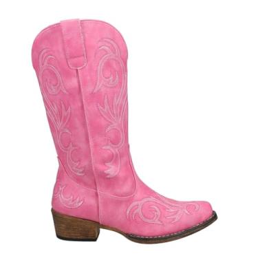 Imagem de Roper Bota feminina Riley Western – cano de 30,5 cm – Botas vintage cowgirl, bico curto, botas caubói para mulheres, sola flexível e palmilha acolchoada, rosa, 39