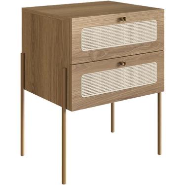 Imagem de Mesa De Cabeceira 02 Gavetas Com Telinha Industrial Indy A03 Hanover Dourado