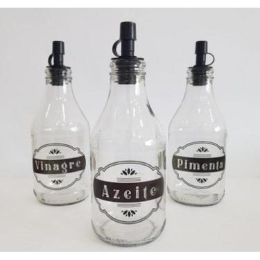 Imagem de Kit Galheteiro de Vidro 200ml - 3 Peças (Azeite - Pimenta - Vinagre) c