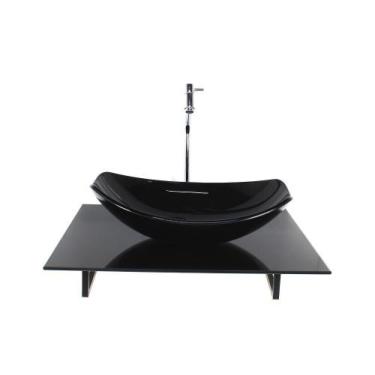 Imagem de Kit cuba de vidro oval chanfrada com tampo 60cm preto full e suporte t