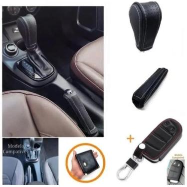 Imagem de Kit Capa Couro Chave + Câmbio Automático e Alavanca Freio de Mão Fiat 
