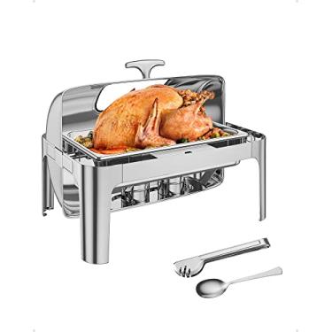 Imagem de Conjunto de buffet retangular de 9 litros, aquecedor de alimentos de aço inoxidável com 1 panela de tamanho completo para festas, casamento, aniversário, catering, hotéis e casamentos