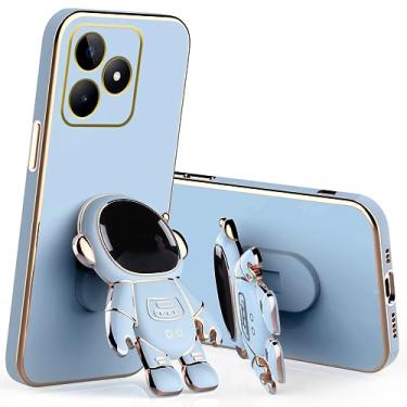 Imagem de Anlalish Capa de silicone compatível com Realme Note 50 com suporte de astronauta, capa de telefone Realme Note 50 Funda Slim Plating Proteção da câmera à prova de choque (azul)