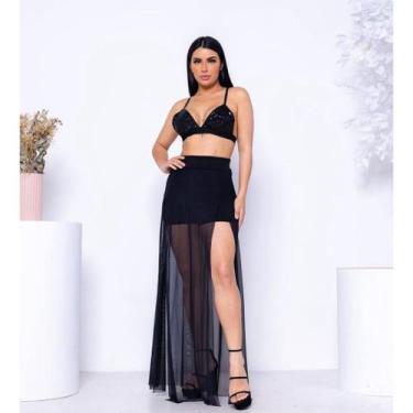 Imagem de Saia de Tule Transparente com Shortinho e Fendas - Elegância e Versati