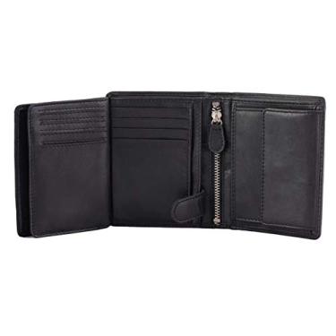 Imagem de DiLoro Carteira masculina de couro legítimo de flor integral com bloqueio de RFID e compartimento seguro extra grande, Preto, Bifold Coin, Carteira extra grande de 2,5 cm de espessura